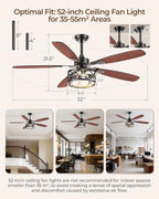 blnan 52 inch ceiling fan with lights and, front angle view