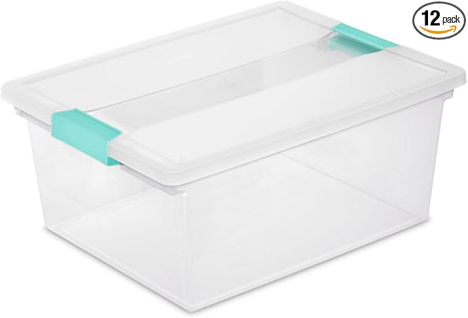 Sterilite 12-Pack Clip Box, Stackable Clear Plastic Bins by Sterilite