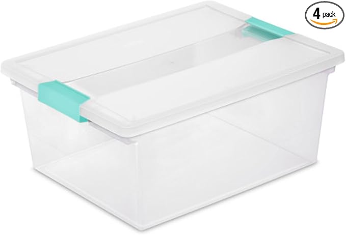 Sterilite 4-Pack Clip Box, Stackable Clear Plastic Bins by Sterilite