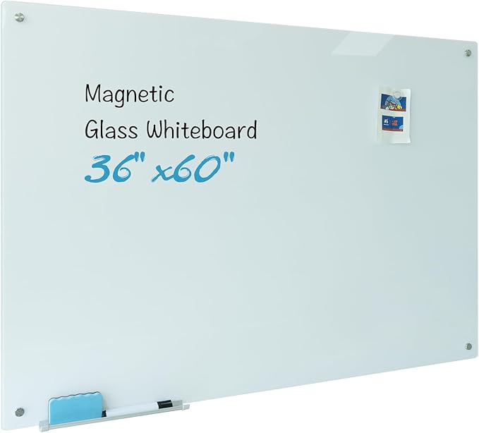 Magnetic Glass Dry Erase Board 36"x60" Glass Whiteboard 36"x60" Wall Mounted by Gooderboard