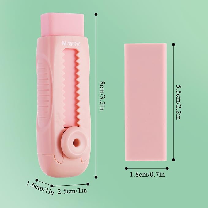 M&G 4+1 Pack Rubber Pink Erasers Sliding Retractable Eraser, Soft Cute Erasers - Image 2