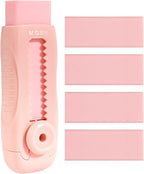 M&G 4+1 Pack Rubber Pink Erasers Sliding Retractable Eraser, Soft Cute Erasers by MG