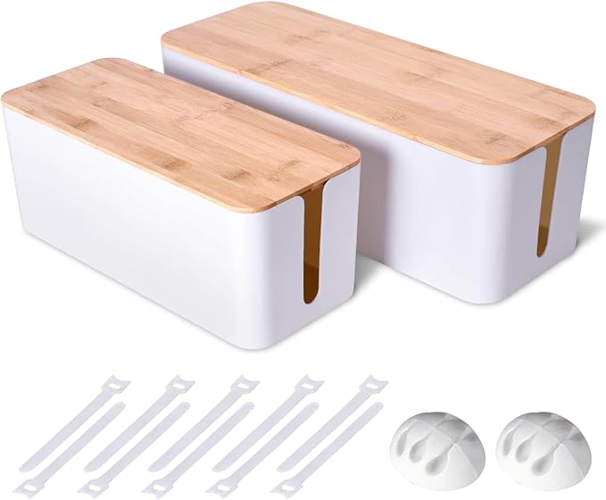 2 Pack Large Cable Management Box – Wooden Style Cord Organizer and Cover by Unknown