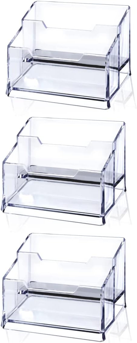 Meschett 3 Pack Clear Acrylic Business Card Holder, 2 Tier Premium Acrylic by MESCHETT