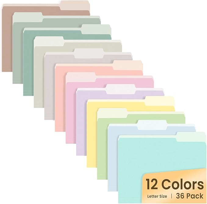 SUNEE File Folders, 36 Pack Manilla Folders 8.5 x 11, 12 Colors Folder Office by SUNEE