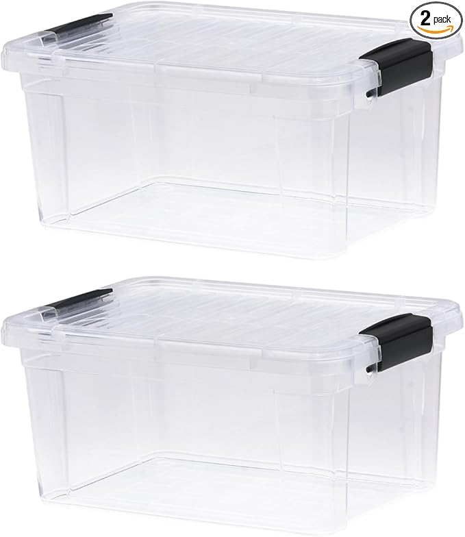 Superio Storage Bins with Lids- 2 Pack, 6.6 Qt Clear Boxes by Superio