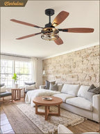 52 inch farmhouse ceiling fan with light and on a desk or shelf