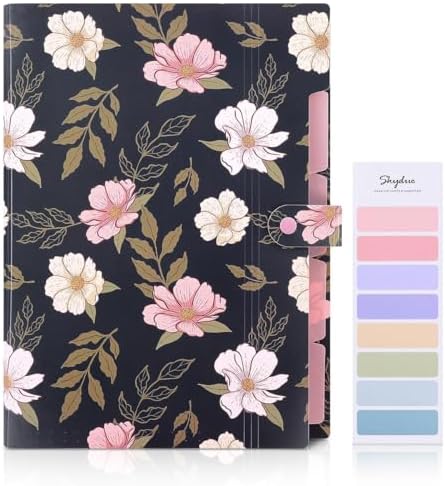 SKYDUE Accordion File Organizer, Floral Expanding File Folders with 5 Pockets, Cute Document Organizer for Paper Bills Receipt Storage, School Office & Hospital Supplies Letter/A4 Size Navy Blue