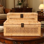 extra large rattan decorative box with lid, glass, side view
