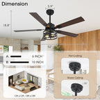 52" farmhouse ceiling fan with light, 6-speed dc, view 9