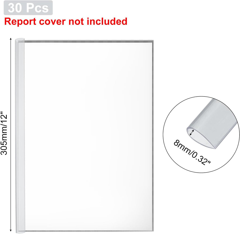 PATIKIL 30Pcs Binding Bars, 8mm Binding Bars Slide Grip 50 Sheets Capacity A4 Size Report Binder Teardrop Shape Presentation Binder for Report Cover Resume, Clear