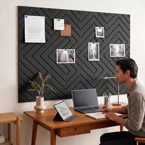 Large Bulletin Board with Push Pin, 12 Pack, 48"x36", Black Chevron