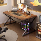 55” Computer Desk, Industrial Brown Home Office Desk Rustic Brown | Wooden Metal Executive Pc Computer Desk Table, Wood Student Gaming Study Computer Table for Bedroom Living Room
