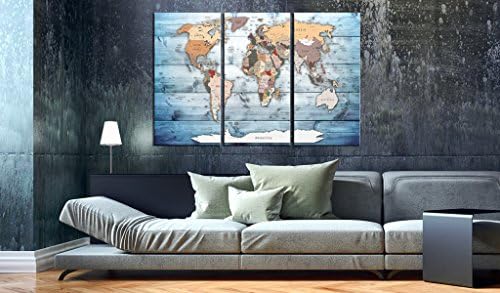artgeist - Push Pin World Map Cork Board & Canvas Wall Art, Office 35x24 in