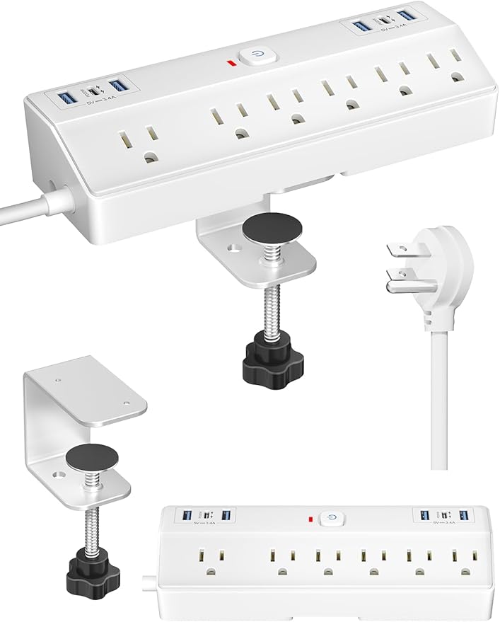 Desk Clamp Power Strip, 40W Fast Charging Station, Desktop Mount Surge Protect by Fararaka