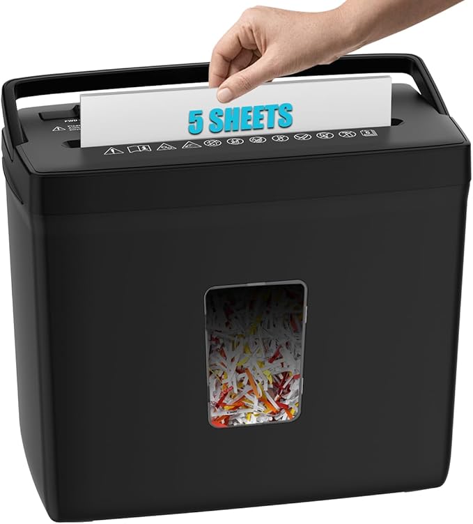 Woolsche Paper Shredder for Home, 5 Sheet Desktop Cross Cut by Woolsche