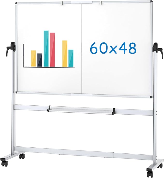 VIZ-PRO Double-Sided Mobile Whiteboard, 60 x 48 Inches, Magnetic Rolling Dry by VIZ-PRO
