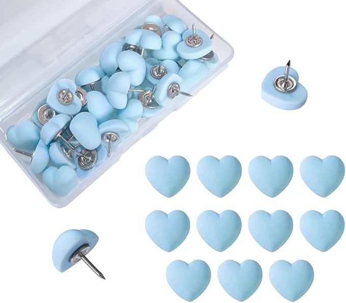 Aoxsie 28pcs Decorative Cute Push Pins Heart Blue Thumbtacks Thumb Tacks by Unknown