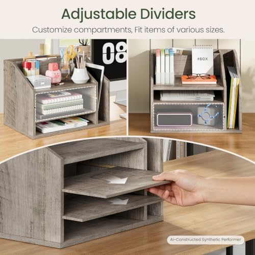 CHOEZON Wooden Desk Organizer with Adjustable Partitions