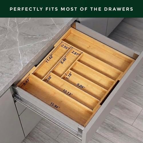 Bamboo Drawer Organizer, Expandable 8-Slot Silverware & Utensil Tray for ...
