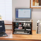 3-Tier Paper Letter Tray, Wooden Desk File Organizer, Stackable Metal Mesh Desk - Image 4