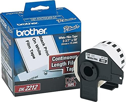Brother Genuine DK-2212 Continuous Length Black on White Film Tape for Brother QL Label Printers, 2.4" x 50' (62mm x 15.2M), 1 Roll per Box, DK2212,Black/White