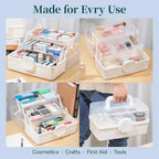 3-layer storage box with handle large art craft, front angle view