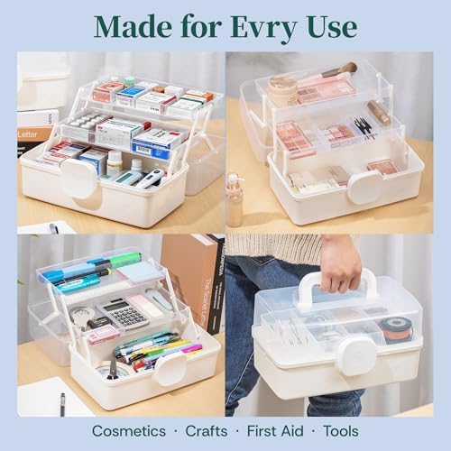 3-layer storage box with handle large art craft, front angle view