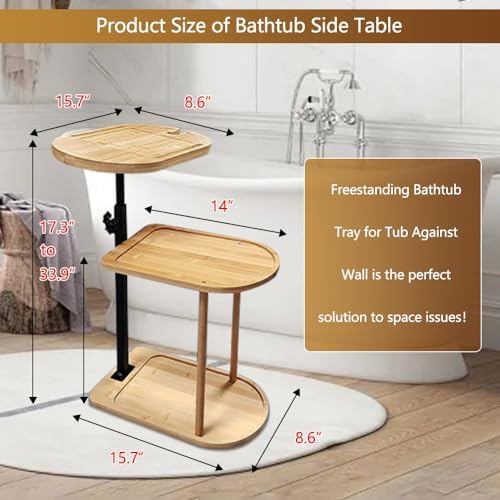 3 Layer Bathtub Tray Table,Bamboo Swivel Bathtub Side Table Height Adjustable...