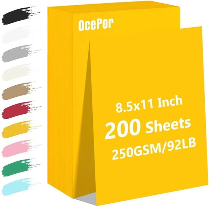 OcePor 200 Sheets Yellow Cardstock Paper, Colored Printer Paper 8.5 x 11 by OcePor