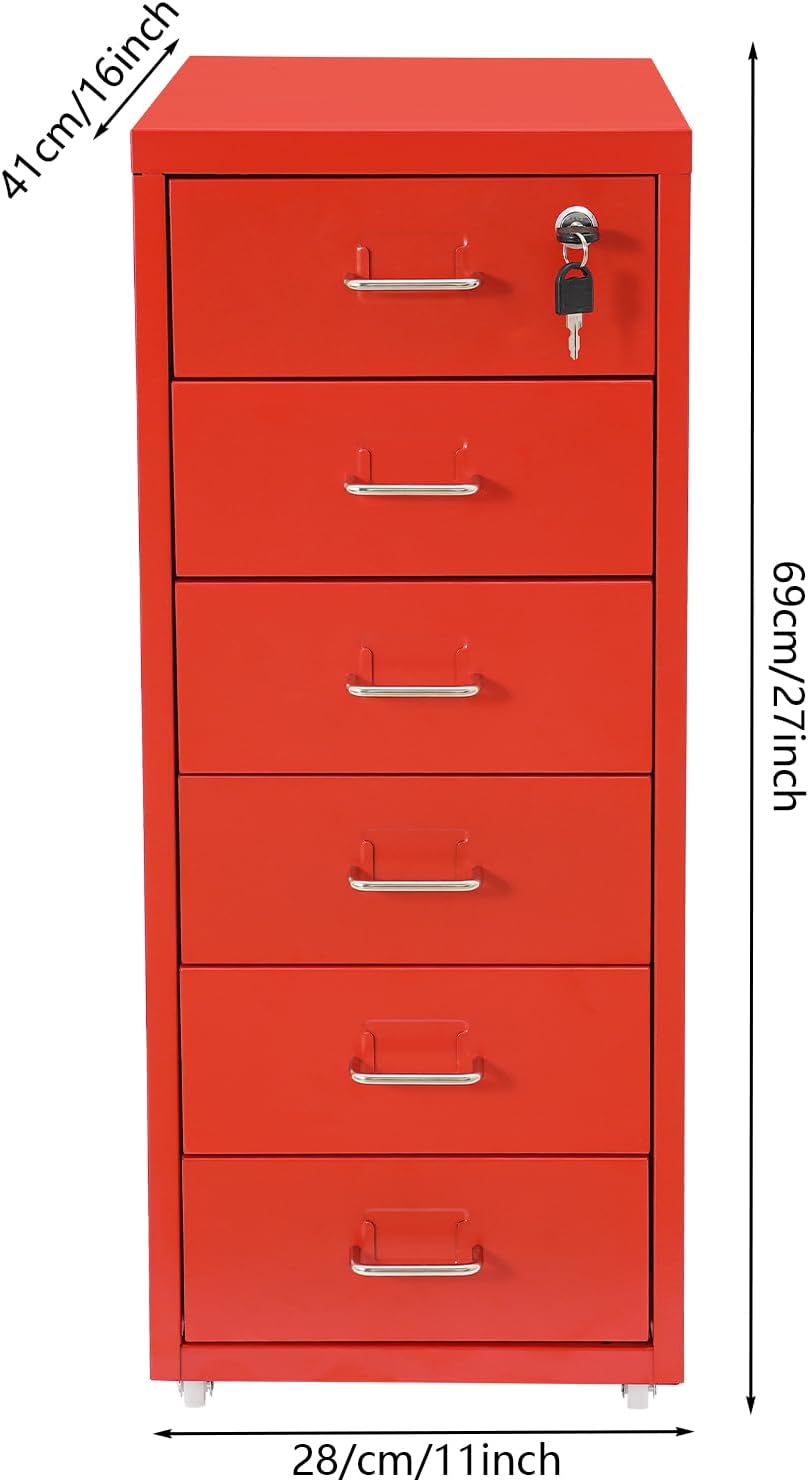 4 Drawer File Cabinet with Lock,Metal Office Filing Cabinets for Home Office,Metal Vertical File Storage Cabinet with Wheels,Storage A4/Letter/Legal (Red)