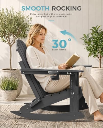 Ciokea Rocking Adirondack Chairs Set of 2 with Footrest (Dark Grey)