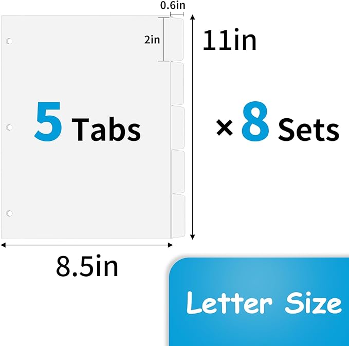 Binder Dividers for 3 Ring Binder, 1/5 Cut Tabs, Letter Size, Blank Write On - Image 2