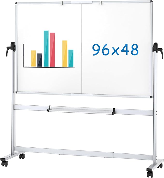 VIZ-PRO Double-Sided Mobile Whiteboard, 96 x 48 Inches, Magnetic Rolling Dry by VIZ-PRO