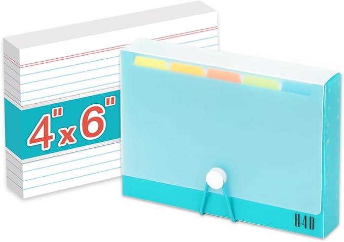 H4D 4x6 Index Card Case with 100 Heavyweight Ruled Index Cards and Dividers by H4D
