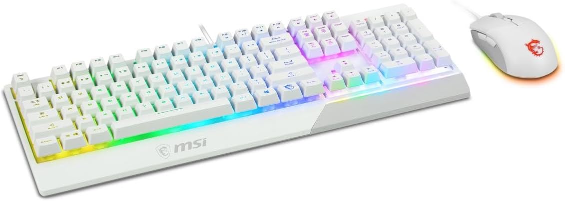 MSI Vigor GK30 Combo White, 6-Zone RGB GK30 Gaming Keyboard & GM11 Gaming...
