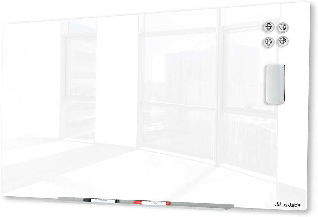 J&J worldwide Glass Whiteboard, Magnetic Brilliance White Dry Erase Board 36" x