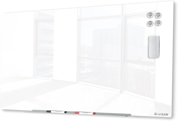 J&J worldwide Glass Whiteboard, Magnetic Brilliance White Dry Erase Board 36" x by JJworldwide