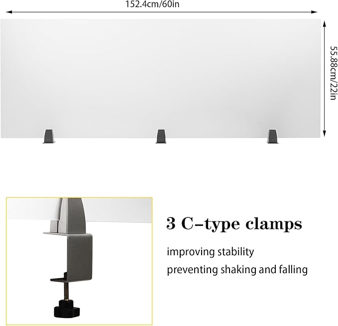 Acrylic Free Standing Screen, 60”W x 22”H Desk Divider Sound Absorbing Cubicle - Image 3