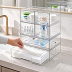 tipgo clear stackable storage drawers, acrylic bathroom makeup shown in use