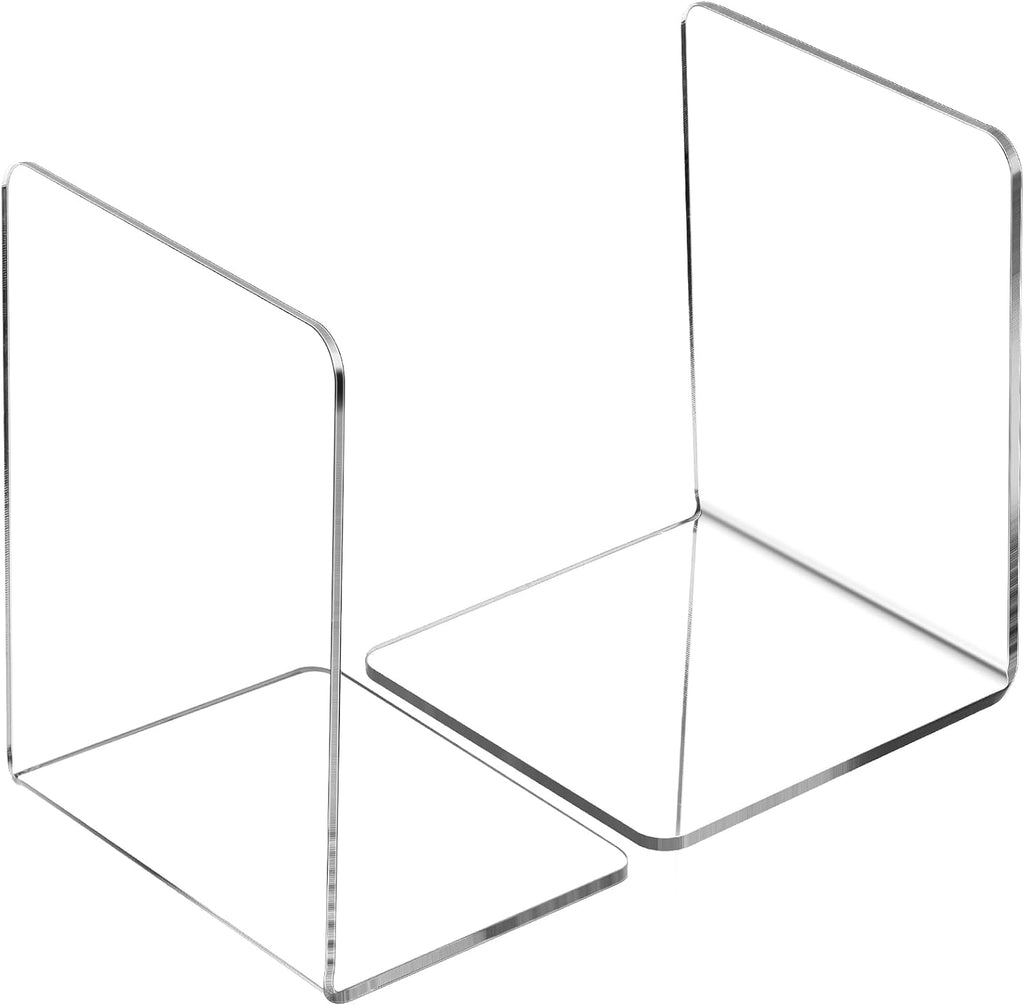 Clear Acrylic Book Ends for Shelves Heavy Duty L Shaped, 2 Pcs