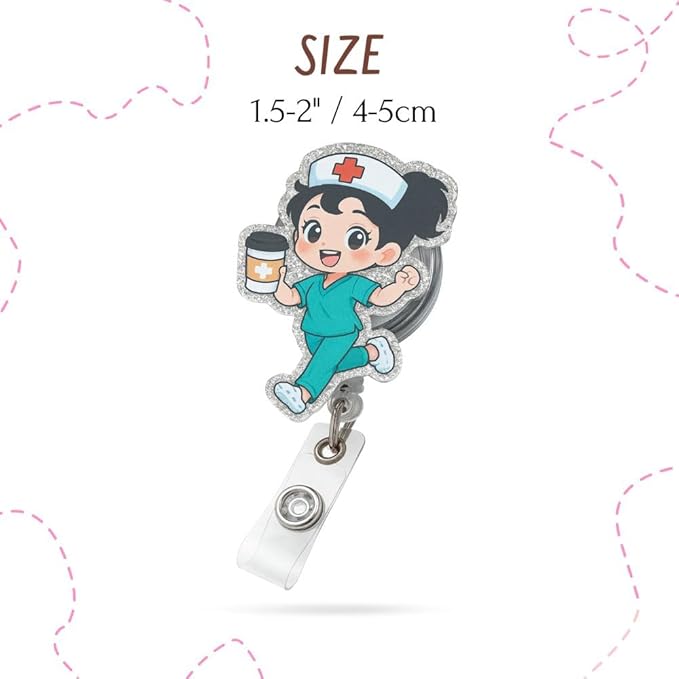 3PC Cartoon Nurse Badge Reel Cute Fun Funny ID Name Holder Alligator Clip - Image 2