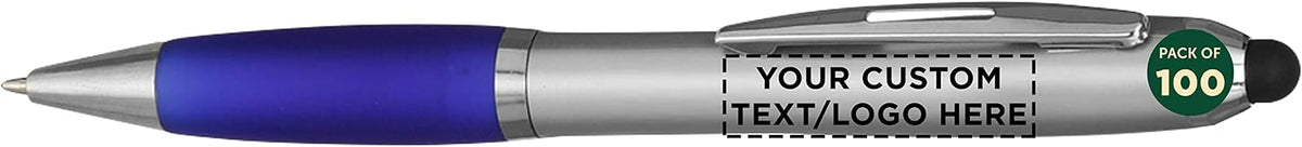 DISCOUNT PROMOS Custom Stylus Ballpoint Pens Set of 100, Personalized Bulk Pack