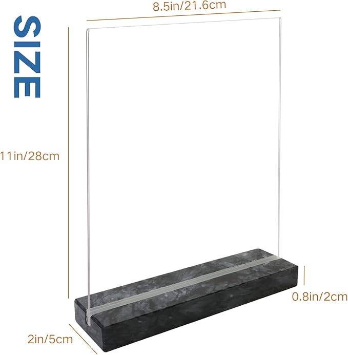 vrupin 2 Pack 8.5x11 Acrylic Sign Holder, Acrylic Frame Natural Marble Base - Image 2