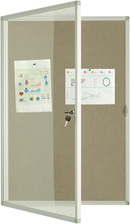Enclosed Felt Bulletin Board 36x24 inch Lockable Cork Noticeboard Display Cases by Boardest