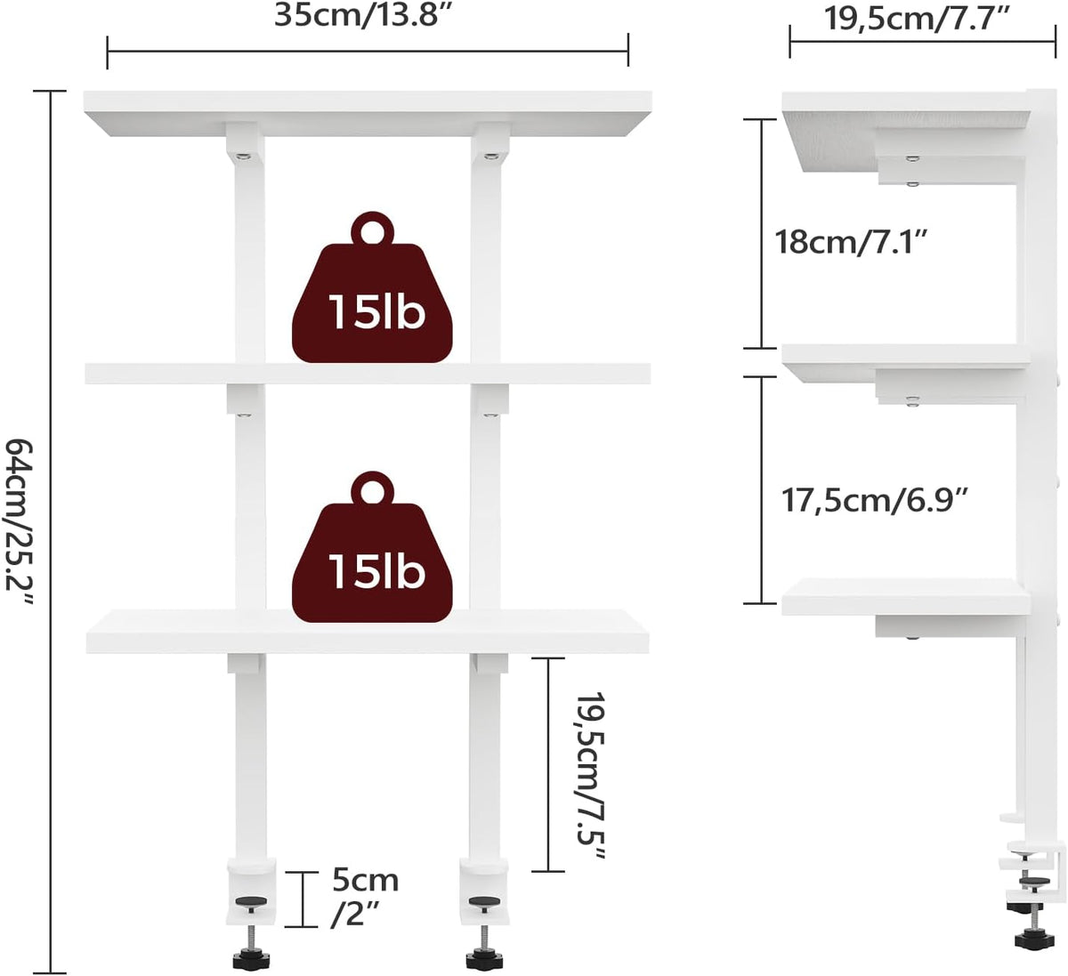 MAHANCRIS Clamp On Desk Organizer, 3-Tier Desktop Bookshelf, Adjustable Desk ...