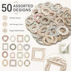 50 Pcs Vintage Embossed Frame Stickers for Scrapbooking - Aesthetic Retro Photo Frame Decals for DIY Journals, Phone Cases, Laptops, Water Bottles & Gifts