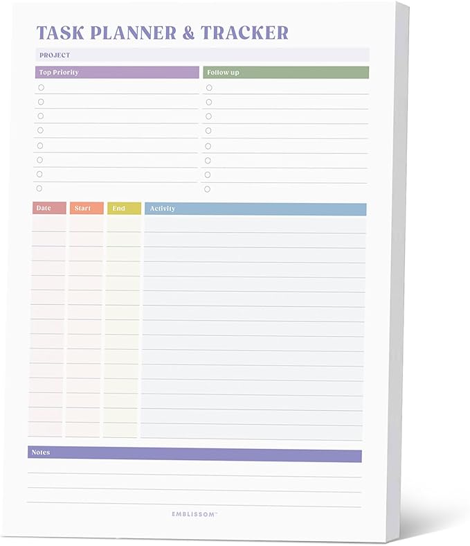 Task Planner & Tracker 8.5 x 11 Tear-Off 70 Sheet Planner Pad – Project by Emblissom