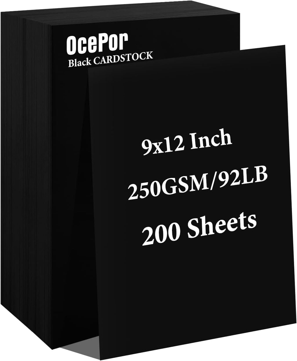 OcePor 200 Sheets Black Cardstock 9” x 12”, 92lb/250gsm Black Card Stock