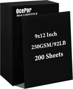 OcePor 200 Sheets Black Cardstock 9” x 12”, 92lb/250gsm Black Card Stock by OcePor